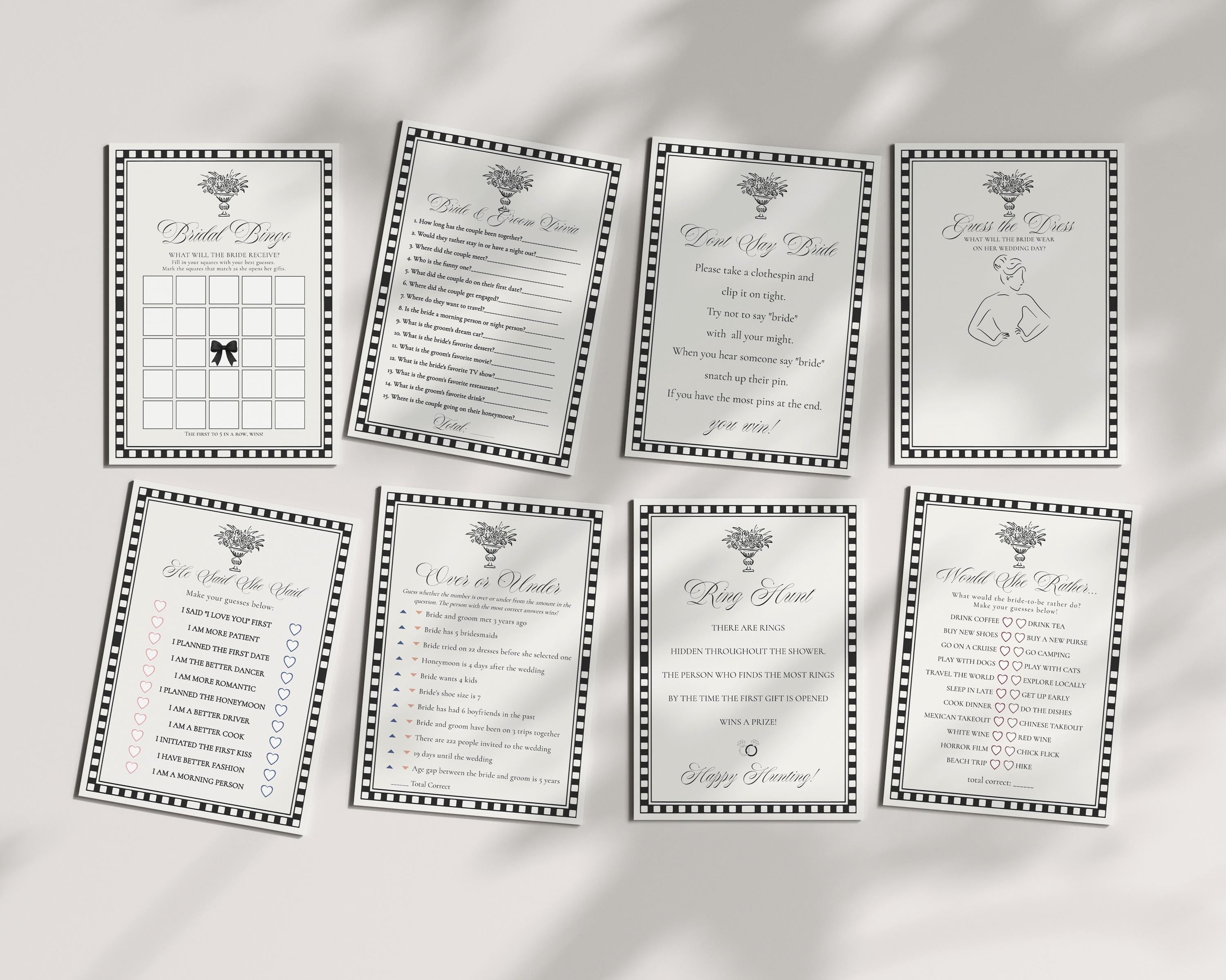 Black Harlequin Pattern Bridal Shower Games Template, Checkered Old Money Luxury Bridal Brunch WP1097