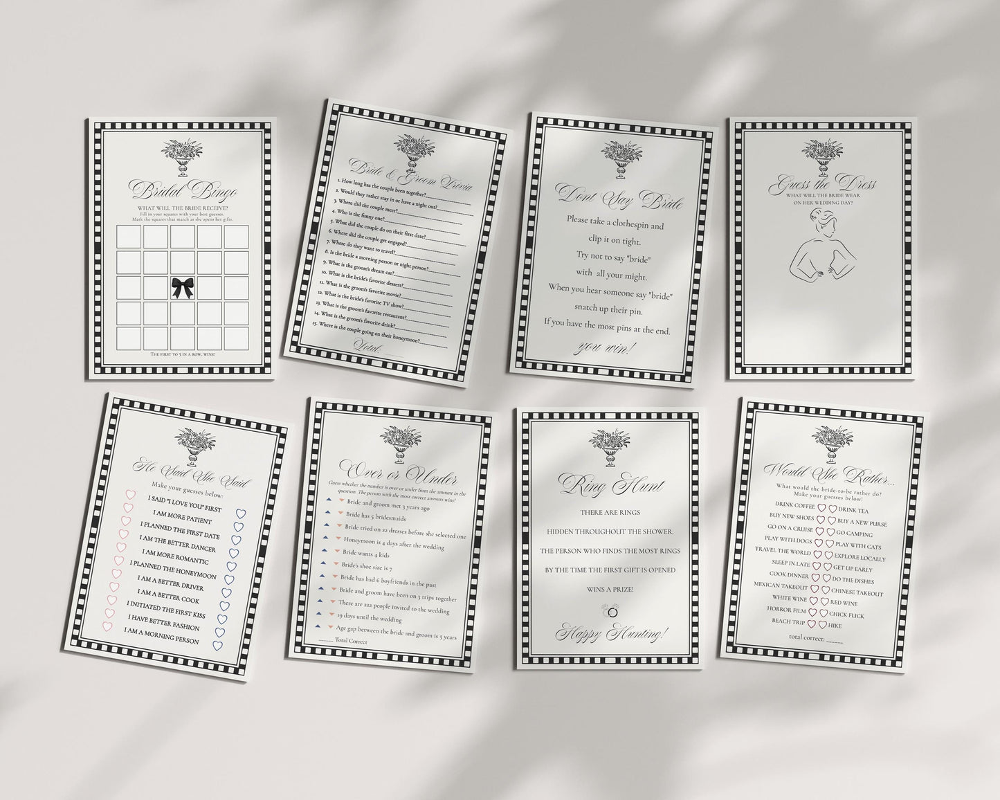 Black Harlequin Pattern Bridal Shower Games Template, Checkered Old Money Luxury Bridal Brunch WP1097