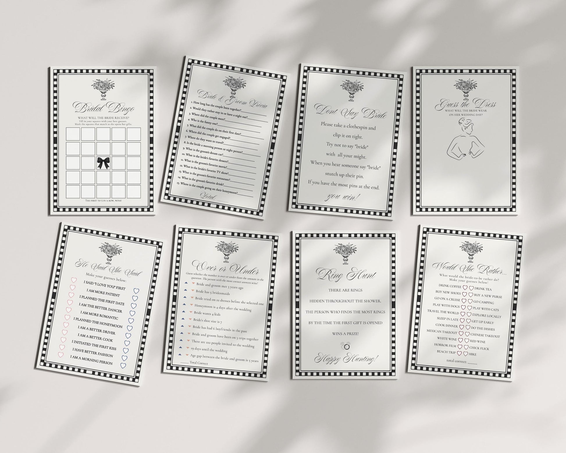 Black Harlequin Pattern Bridal Shower Games Template, Checkered Old Money Luxury Bridal Brunch WP1097