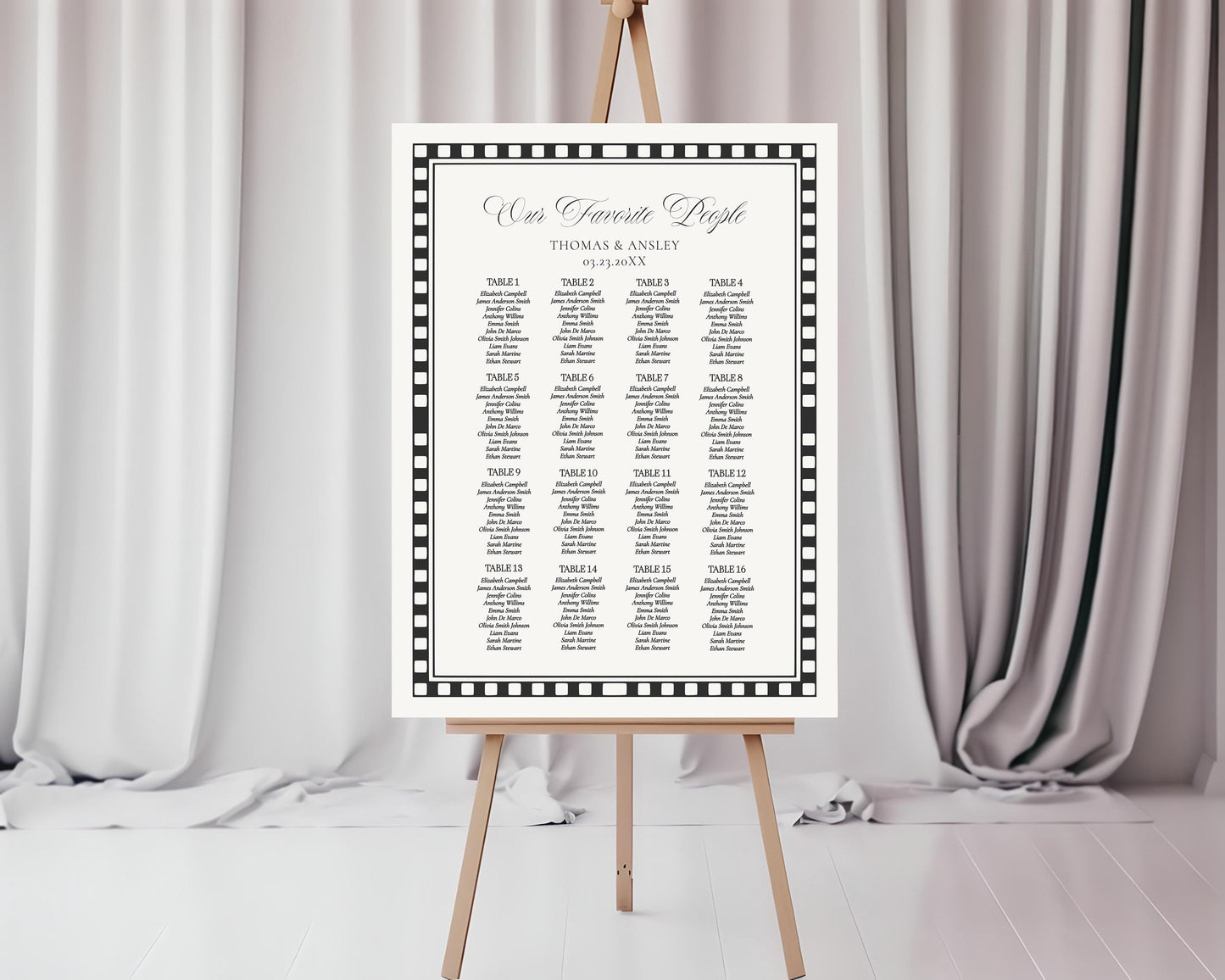 Black Harlequin Pattern Seating Chart Cards Template, Checkered Old Money Luxury Night Before Bridal Shower, Timeless Wedding Decor WP1097
