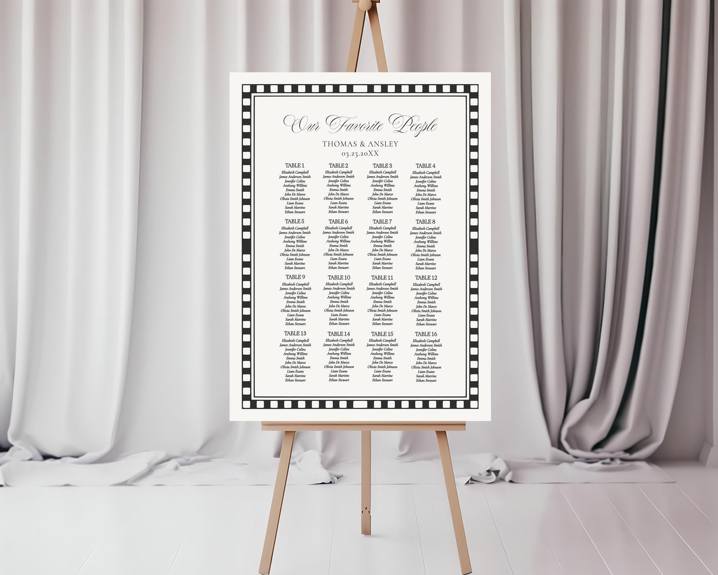 Black Harlequin Pattern Seating Chart Poster Template, Checkered Old Money Luxury Night Before Bridal Shower, Timeless Wedding Decor WP1097