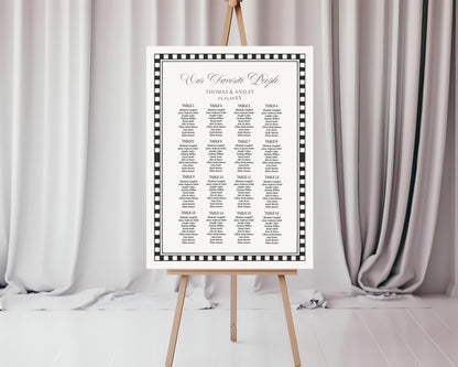 Black Harlequin Pattern Seating Chart Poster Template, Checkered Old Money Luxury Night Before Bridal Shower, Timeless Wedding Decor WP1097