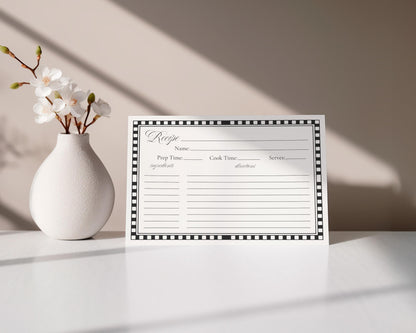 Black Harlequin Pattern Recipe Card Bridal Shower Template, Checkered Old Money Luxury Bridal Brunch WP1097