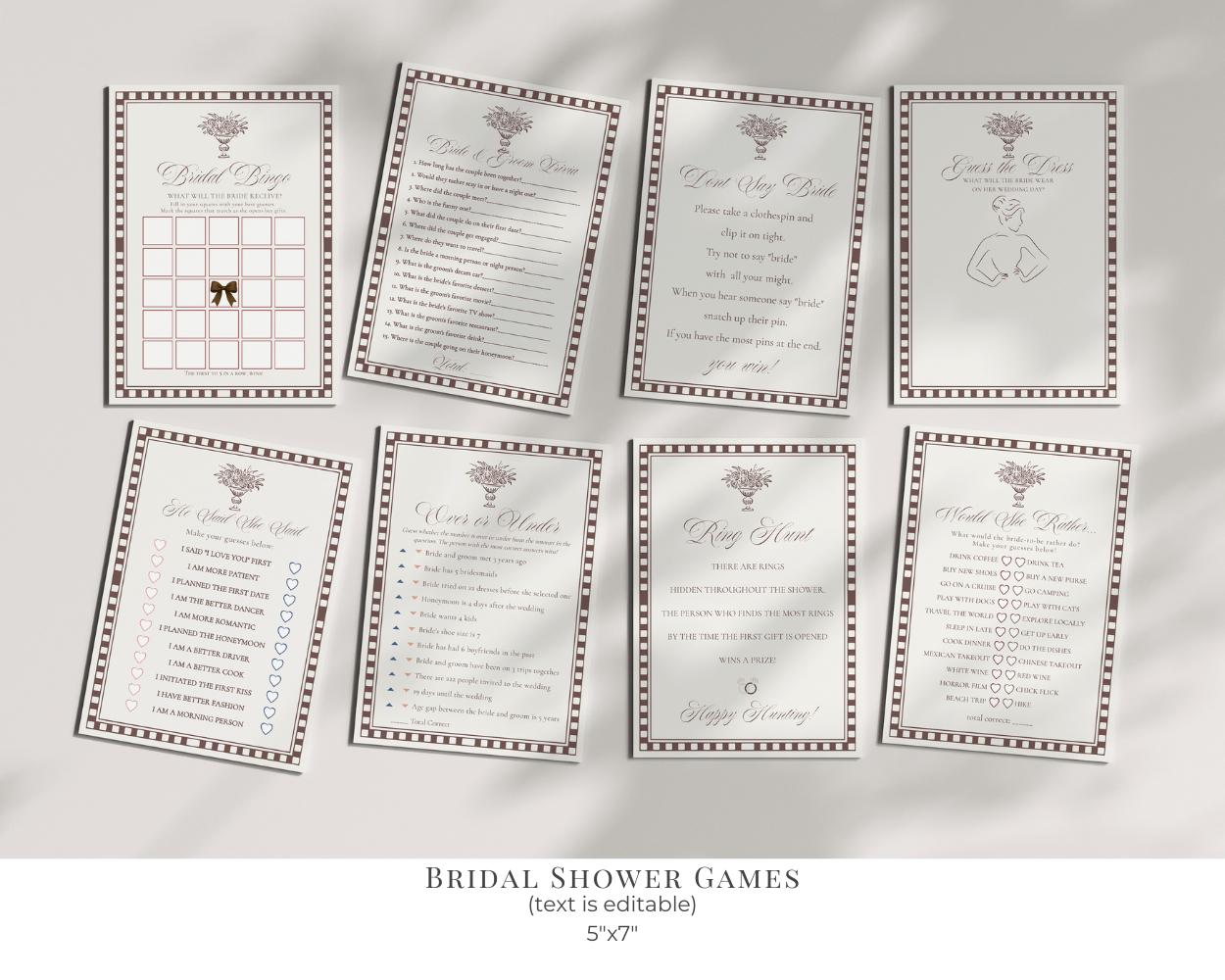 Brown Harlequin Pattern Bridal Shower Template Bundle, Checkered Old Money Luxury Bridal Brunch WP1098