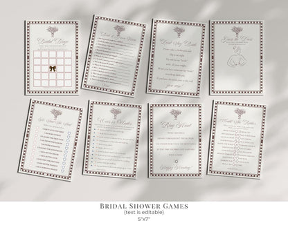 Brown Harlequin Pattern Bridal Shower Template Bundle, Checkered Old Money Luxury Bridal Brunch WP1098