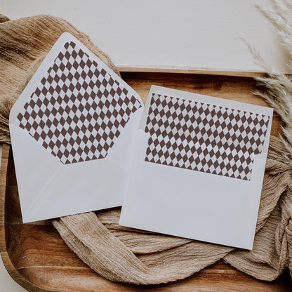 Brown Harlequin Pattern Envelope Liner Template, Checkered Old Money Luxury Invitation WP1098