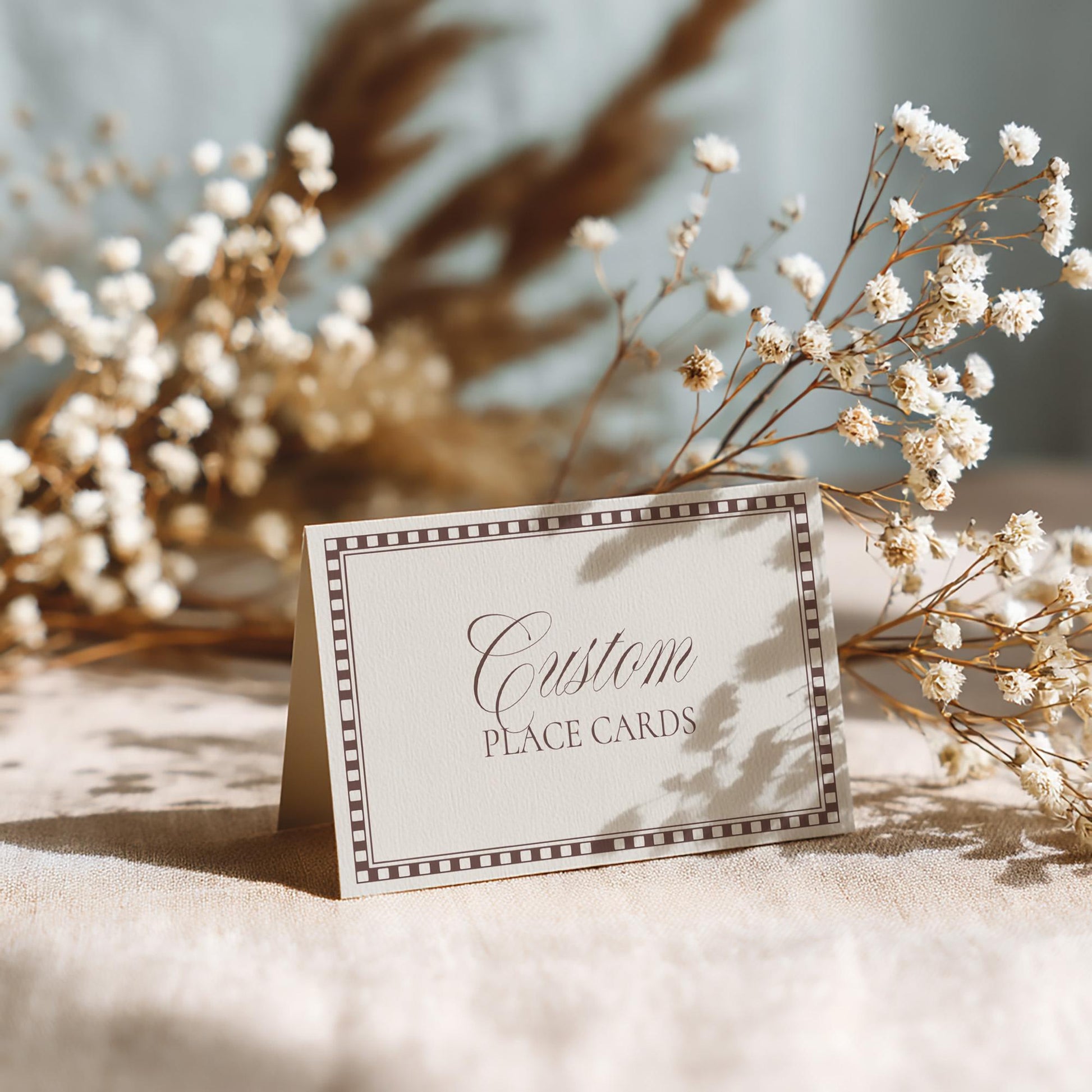 Brown Harlequin Pattern Place Cards Template, Checkered Old Money Luxury Ceremony Black and White Wedding Reception WP1098