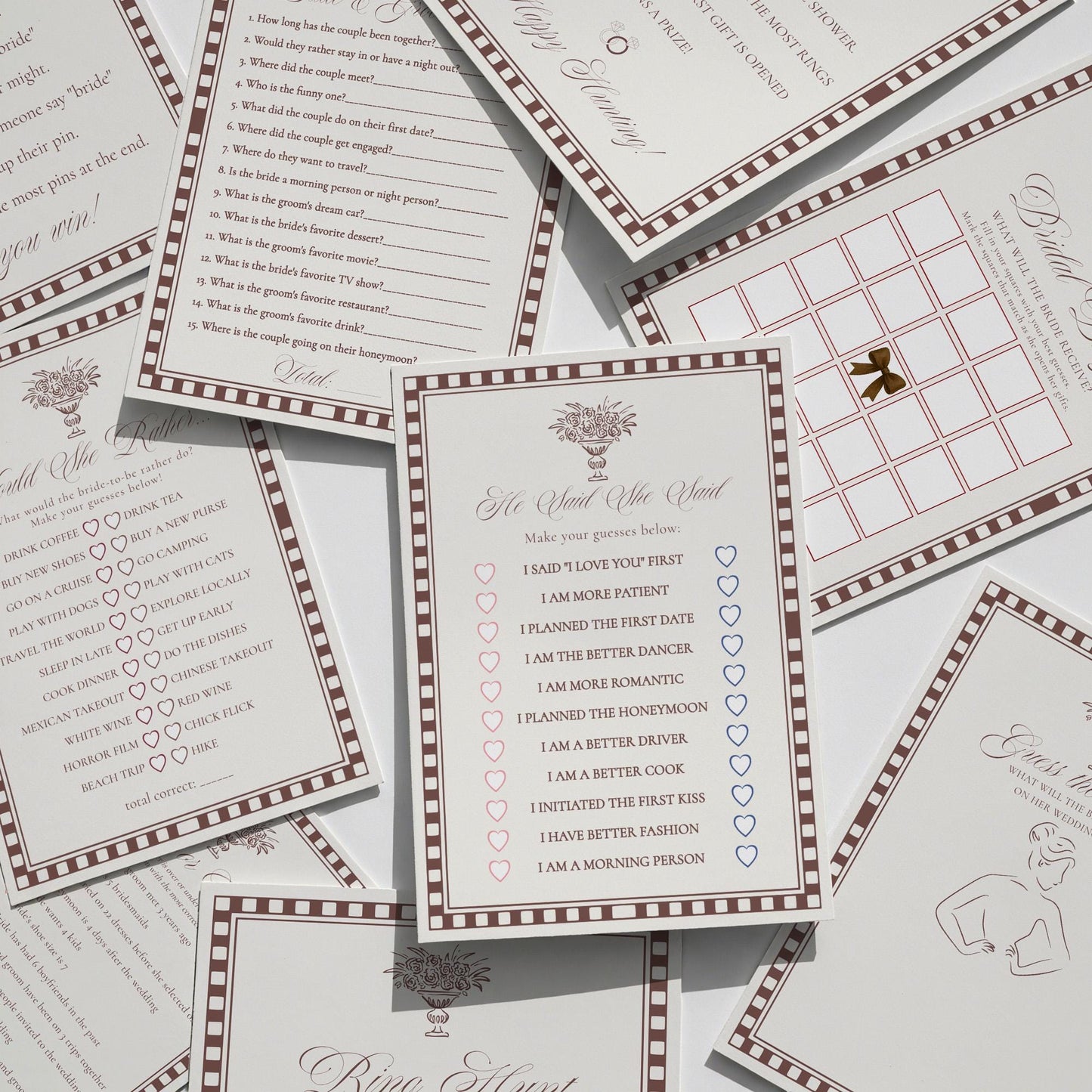 Brown Harlequin Pattern Bridal Shower Games Template, Checkered Old Money Luxury Bridal Brunch WP1098