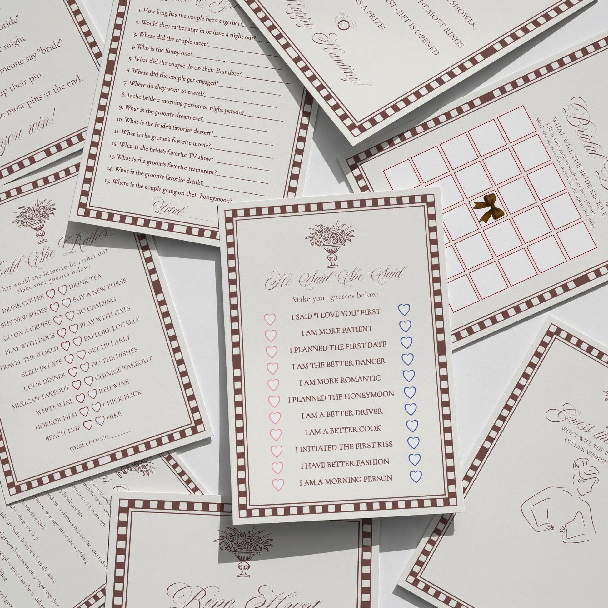 Brown Harlequin Pattern Bridal Shower Games Template, Checkered Old Money Luxury Bridal Brunch WP1098