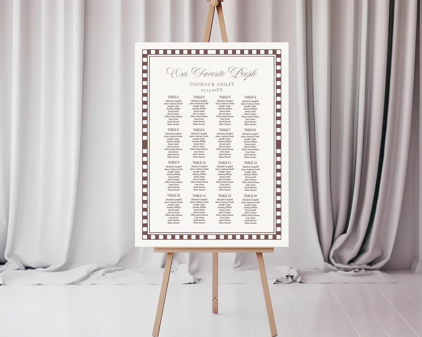 Brown Harlequin Pattern Seating Chart Poster Template, Checkered Old Money Luxury Night Before Bridal Shower, Timeless Wedding Decor WP1098