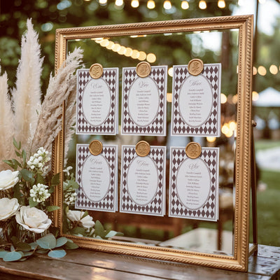 Brown Harlequin Pattern Seating Chart Cards Template