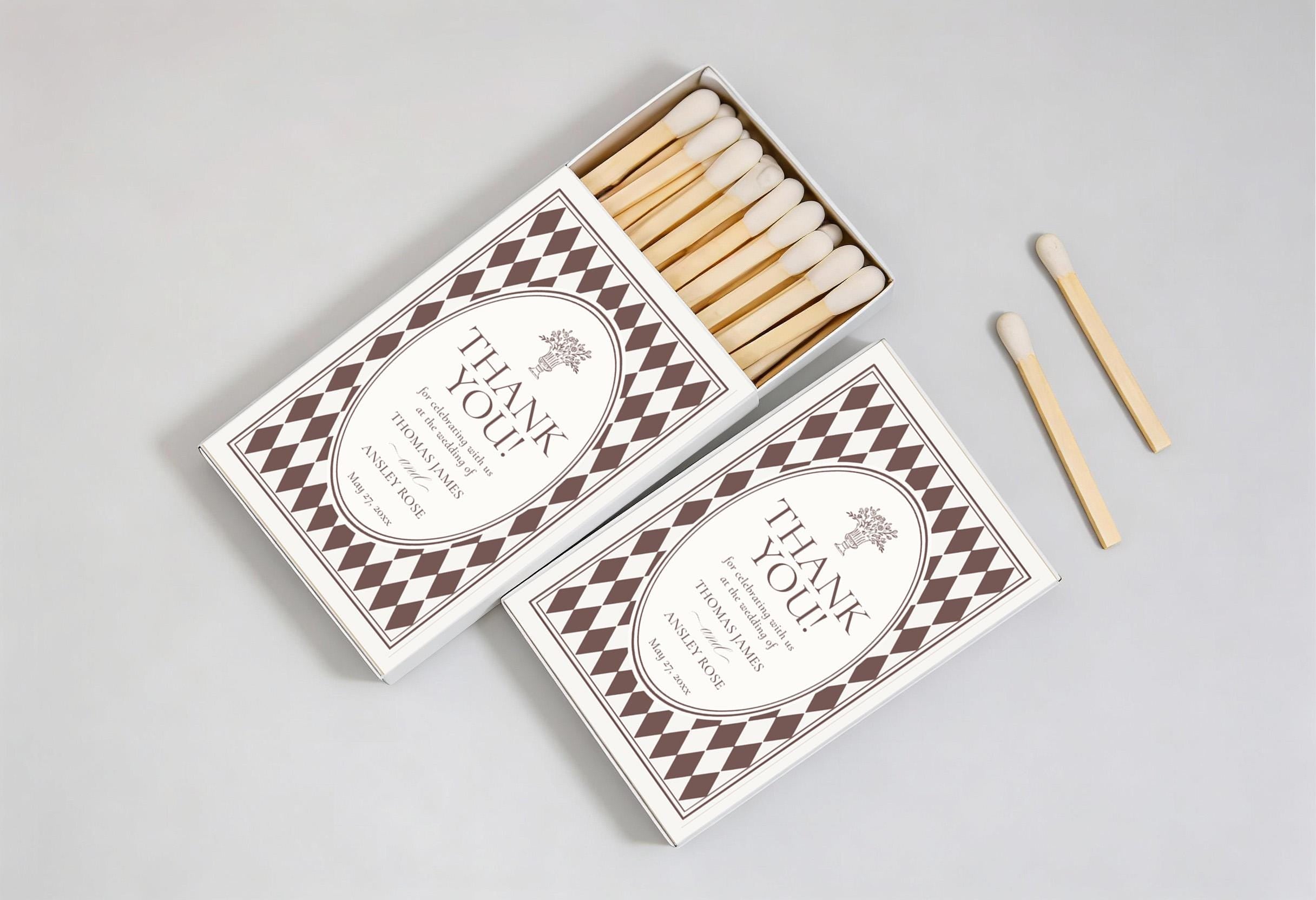 Brown Harlequin Pattern Matchbox Cover Template, Old Money Bridal Shower, Checkered Old Money Black and White Wedding Reception WP1098