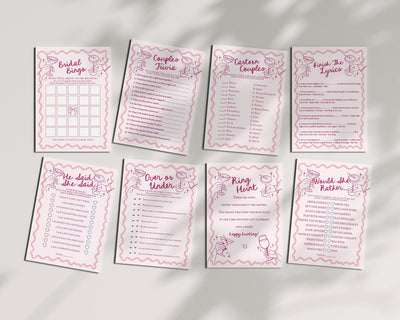 Pink Cocktail Party Bridal Shower Games, Printed & Shipped, Cocktail Party Games