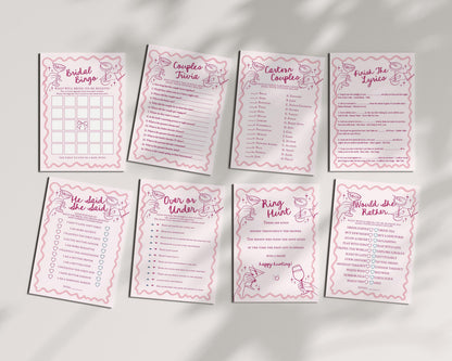 Pink Cocktail Party Bridal Shower Games, Printed & Shipped, Cocktail Party Games