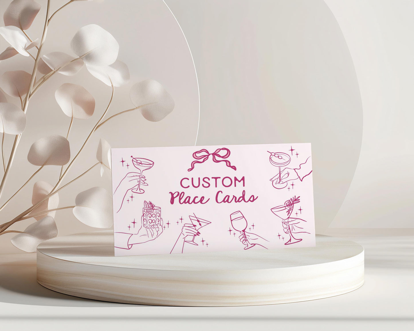 Pink Cocktail Party Place Cards, Printed & Shipped, Cocktail Party Stationery