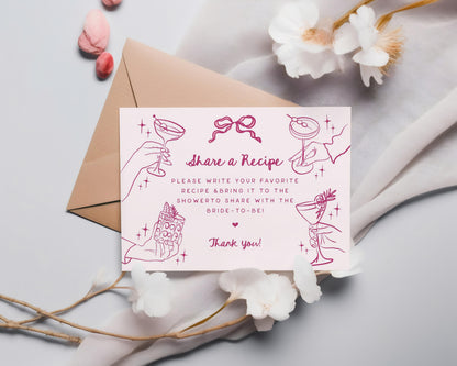 Pink Cocktail Party Recipe Cards, Printed & Shipped, Cocktail Party Stationery