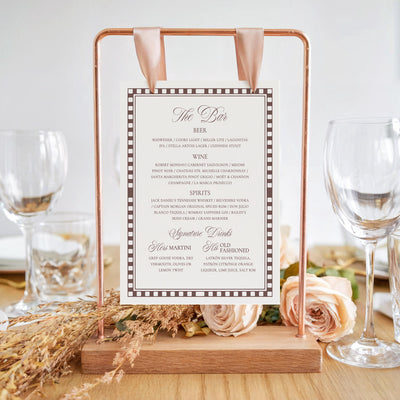Brown Harlequin Pattern Bar Menu Sign, Printed & Shipped, Party Stationery