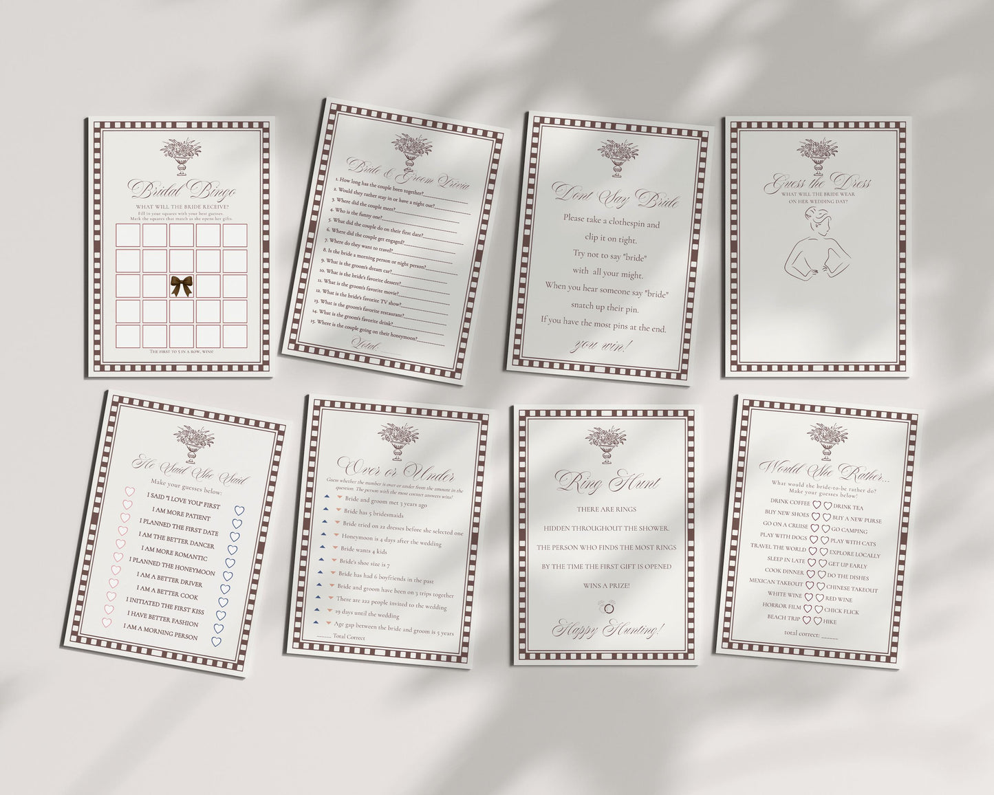 Brown Harlequin Pattern Bridal Shower Games, Printed & Shipped, Party Games