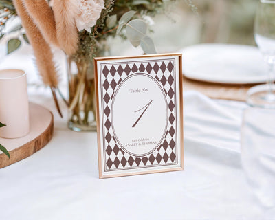 Brown Harlequin Pattern Table Numbers, Printed & Shipped, Party Stationery
