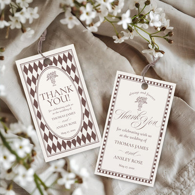Brown Harlequin Pattern Wedding Favor Tags, Printed & Shipped, Party Stationery