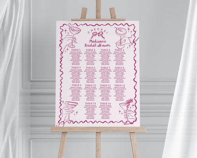 Pink Cocktail Party Seating Chart Poster, Printed & Shipped, Cocktail Party Decor