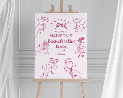Pink Cocktail Party Bachelorette Welcome Sign, Printed & Shipped, Cocktail Party Decor
