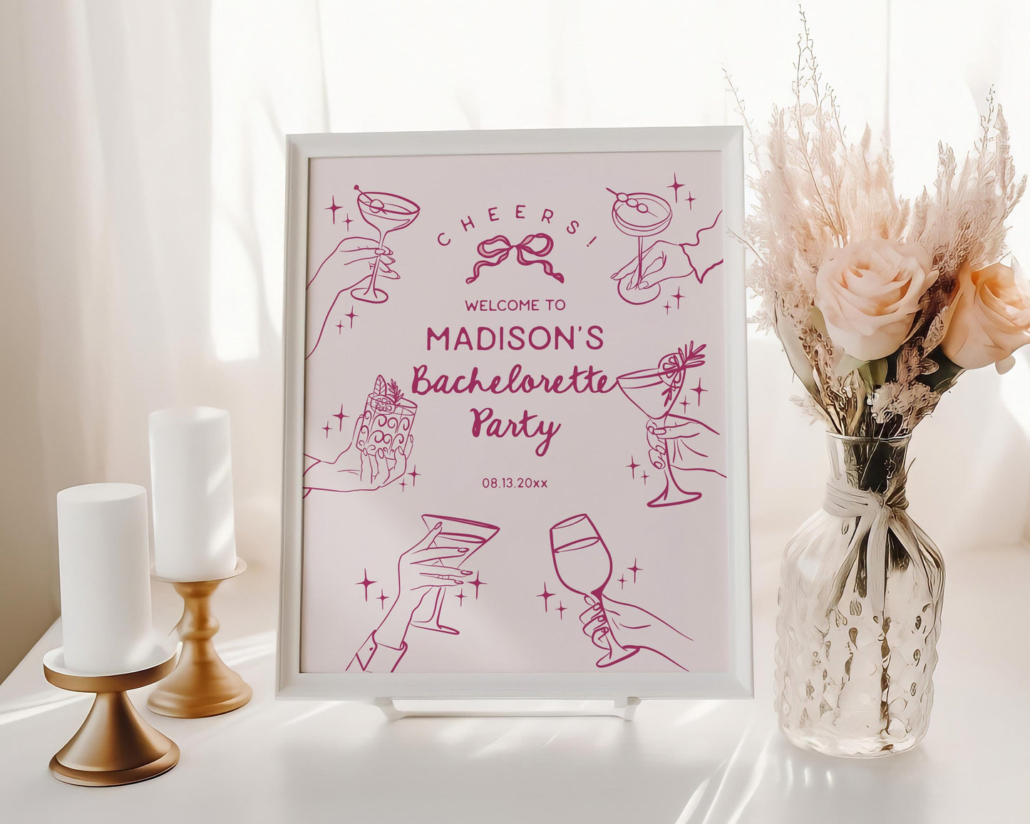 Pink Cocktail Party Bachelorette Welcome Sign, Printed & Shipped, Cocktail Party Decor