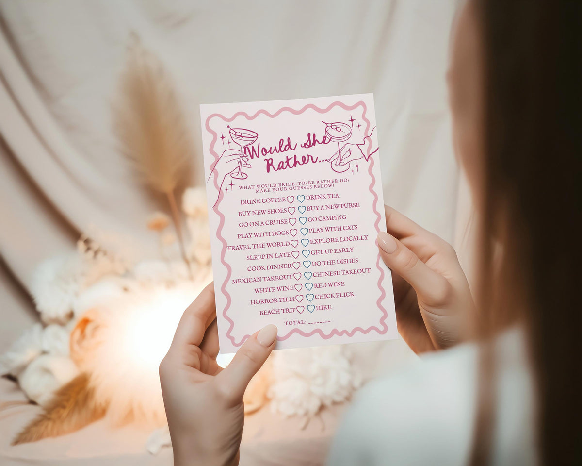 Pink Cocktail Party Bridal Shower Games, Printed & Shipped, Cocktail Party Games