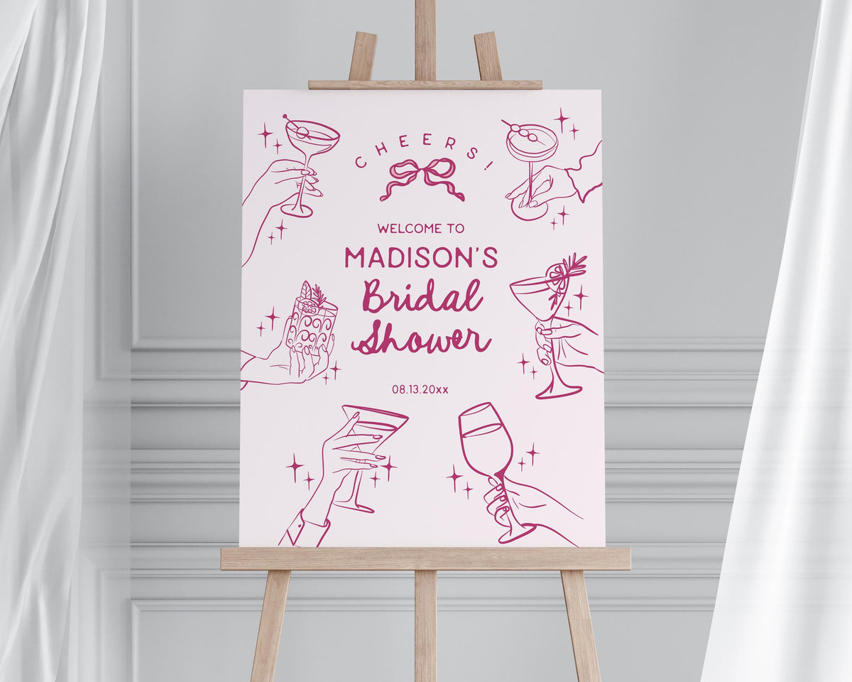 Pink Cocktail Party Bridal Shower Welcome Sign, Printed & Shipped, Cocktail Party Decor