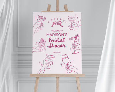 Pink Cocktail Party Bridal Shower Welcome Sign, Printed & Shipped, Cocktail Party Decor