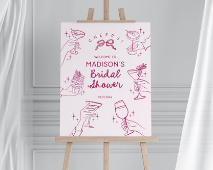 Pink Cocktail Party Bridal Shower Welcome Sign, Printed & Shipped, Cocktail Party Decor