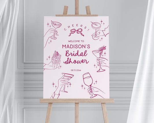 Pink Cocktail Party Bridal Shower Welcome Sign, Printed & Shipped, Cocktail Party Decor