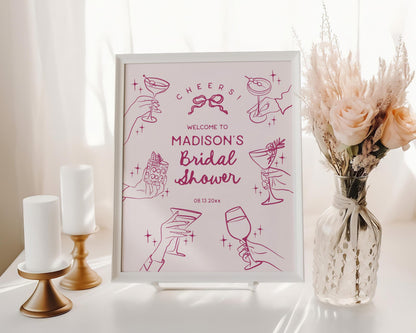 Pink Cocktail Party Bridal Shower Welcome Sign, Printed & Shipped, Cocktail Party Decor