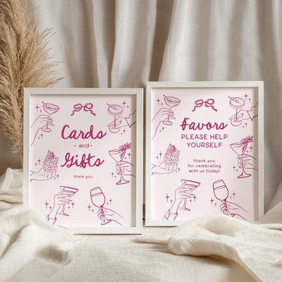 Pink Cocktail Party Cards, Gifts and Favors Sign, Printed & Shipped, Cocktail Party Decor