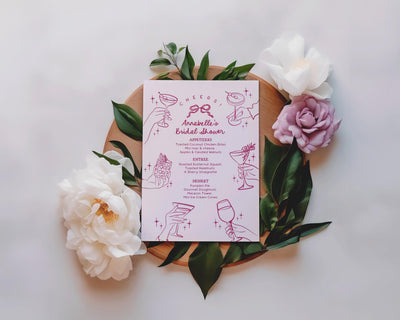 Pink Cocktail Party Menu Cards, Printed & Shipped, Cocktail Party Stationery