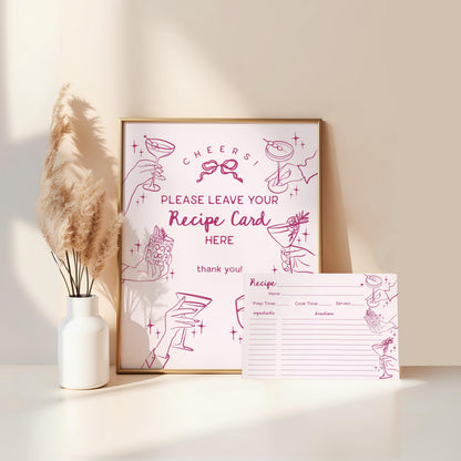 Pink Cocktail Party Recipe Cards, Printed & Shipped, Cocktail Party Stationery