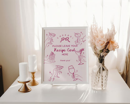 Pink Cocktail Party Recipe Cards, Printed & Shipped, Cocktail Party Stationery