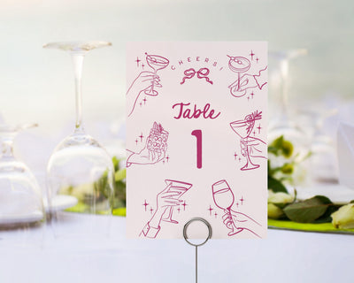 Pink Cocktail Party Table Numbers, Printed & Shipped, Cocktail Party Stationery