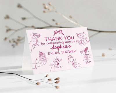 Pink Cocktail Party Thank You Cards, Printed & Shipped, Cocktail Party Stationery