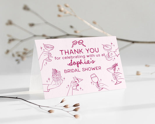 Pink Cocktail Party Thank You Cards, Printed & Shipped, Cocktail Party Stationery