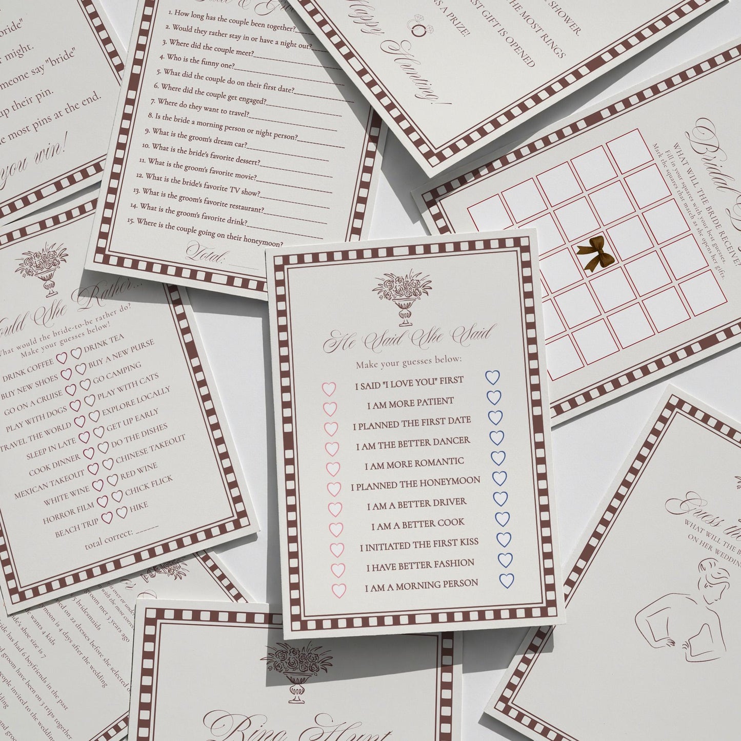 Brown Harlequin Pattern Bridal Shower Games, Printed & Shipped, Party Games