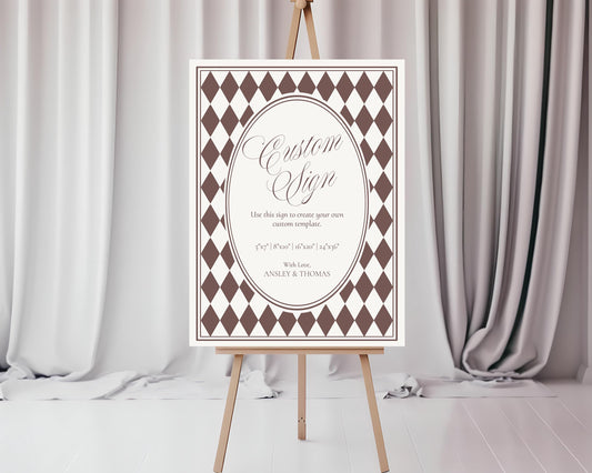 Brown Harlequin Pattern Custom Sign, Printed & Shipped, Party Decor