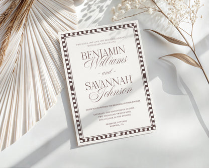 Brown Harlequin Pattern Wedding Invitation, Printed & Shipped, Wedding Stationery