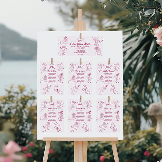 Pink Cocktail Party Seating Chart Cards, Printed & Shipped, Party Stationery
