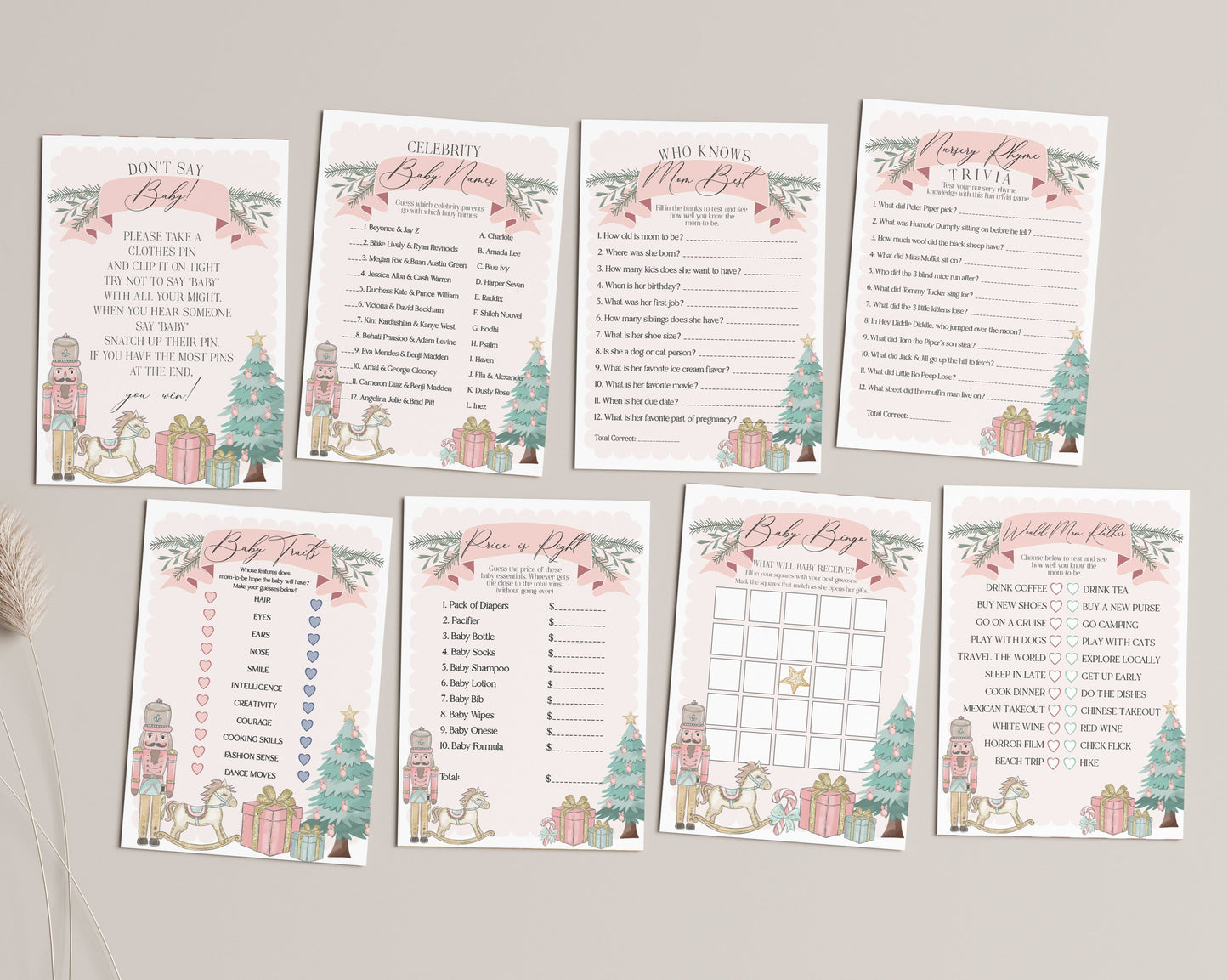 Pink Nutcracker Baby Shower Games Set Printable Template