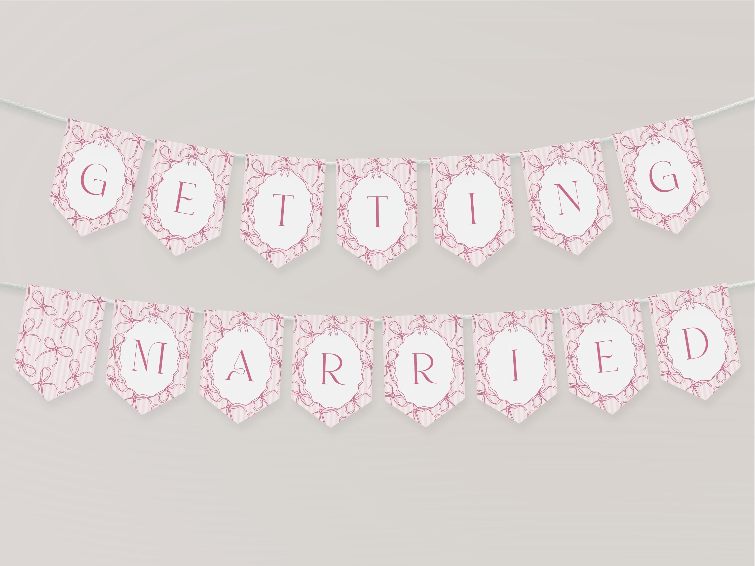 Pink Coquette Bow Bridal Shower Banner Template, Pastel Pink Grandmillennial Theme Bridal Brunch with Whimsical Tying The Knot Bows WP1060