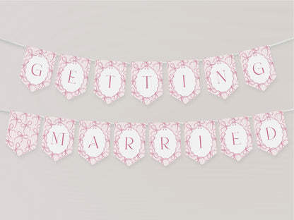 Pink Coquette Bow Bridal Shower Banner Template, Pastel Pink Grandmillennial Theme Bridal Brunch with Whimsical Tying The Knot Bows WP1060