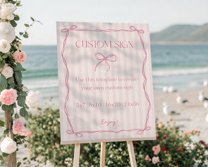 Pink Coquette Bow Custom Sign Template, Pastel Pink Baby Shower Theme, Whimsical Tying the Knot Bridal Shower with Whimsical Bows WP1060