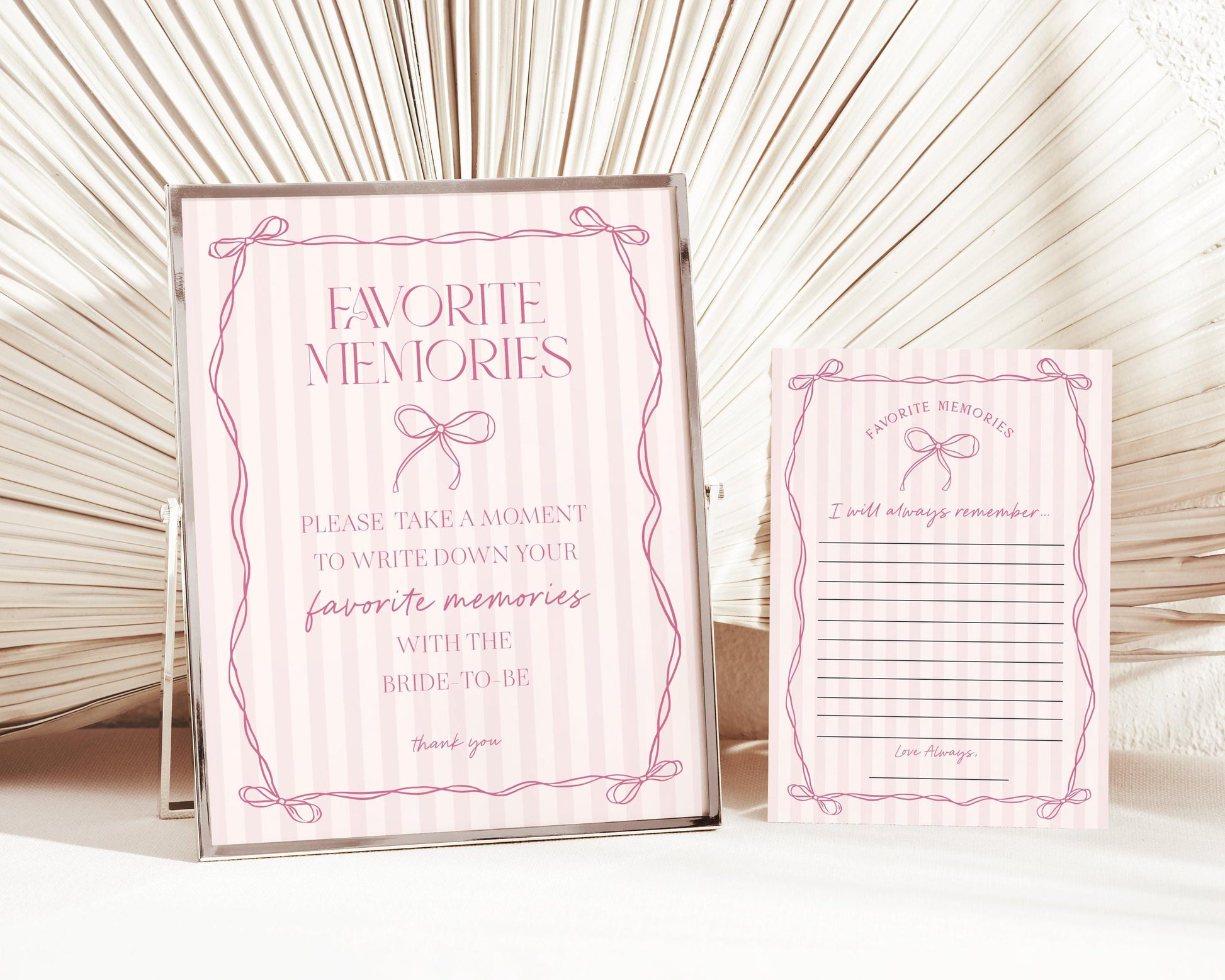 Pink Coquette Bow Favorite Memories Bride Game Template, Pastel Pink Grandmillennial Theme Bridal Brunch with Tying The Knot Bows WP1060