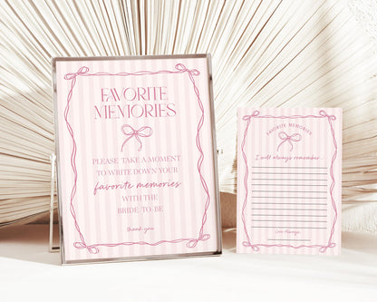 Pink Coquette Bow Favorite Memories Bride Game Template, Pastel Pink Grandmillennial Theme Bridal Brunch with Tying The Knot Bows WP1060